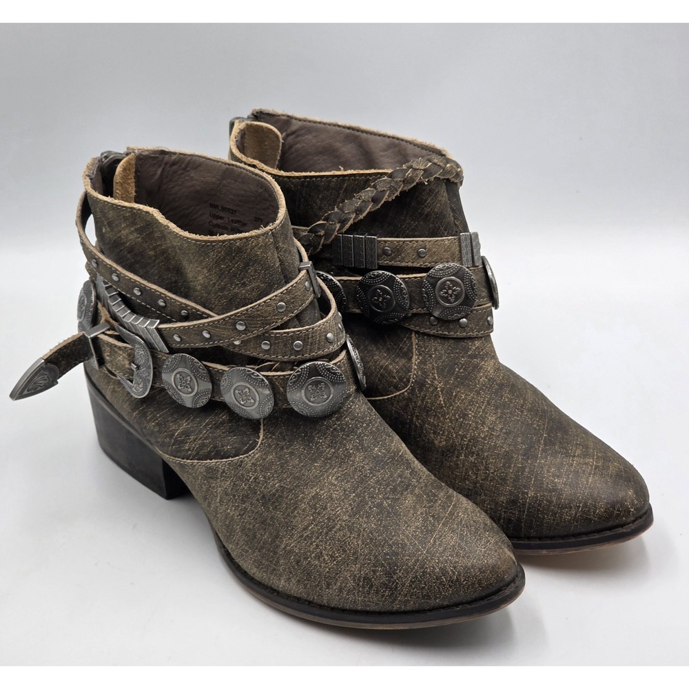 Naughty Monkey Anchorage‎ Womens Size 7 Brown Gray Ankle Boots Buckle Western